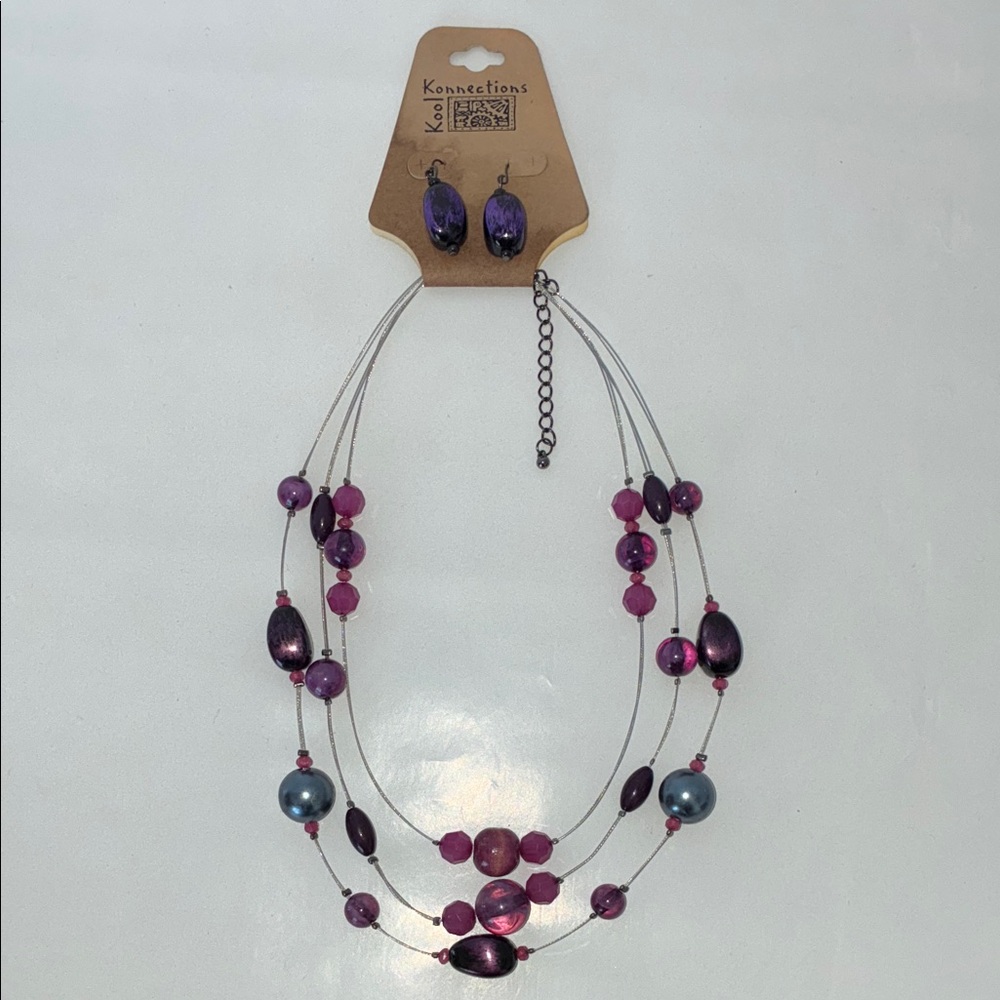 Purple and Pink Beaded Necklace Set